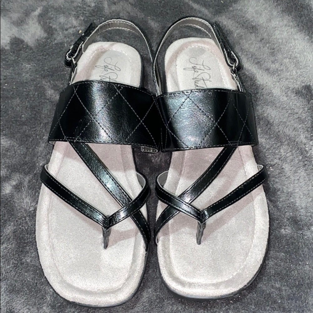 Life Stride Black and Gray Gladiator Sandals